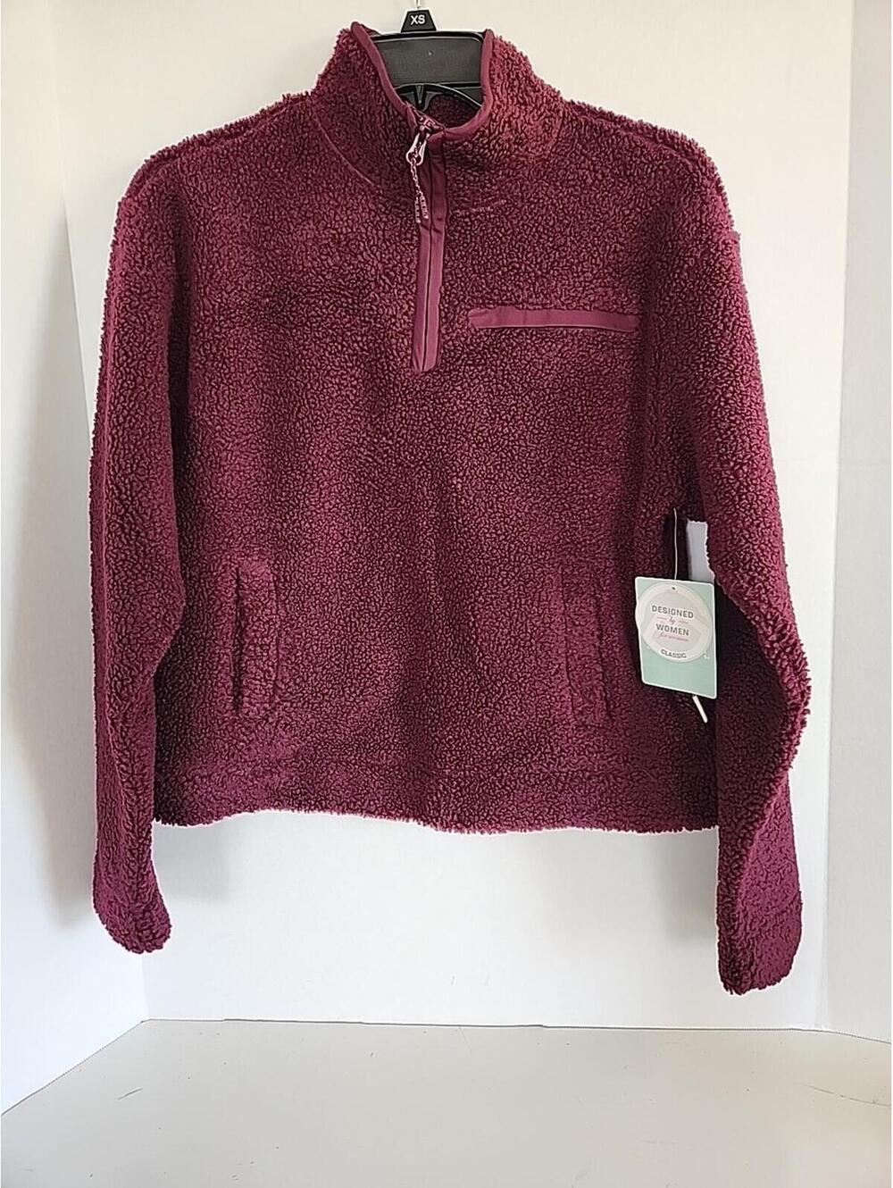 Women's Magellan Outdoors Sherpa Fleece Sweater Jacket Plum Size L Pockets